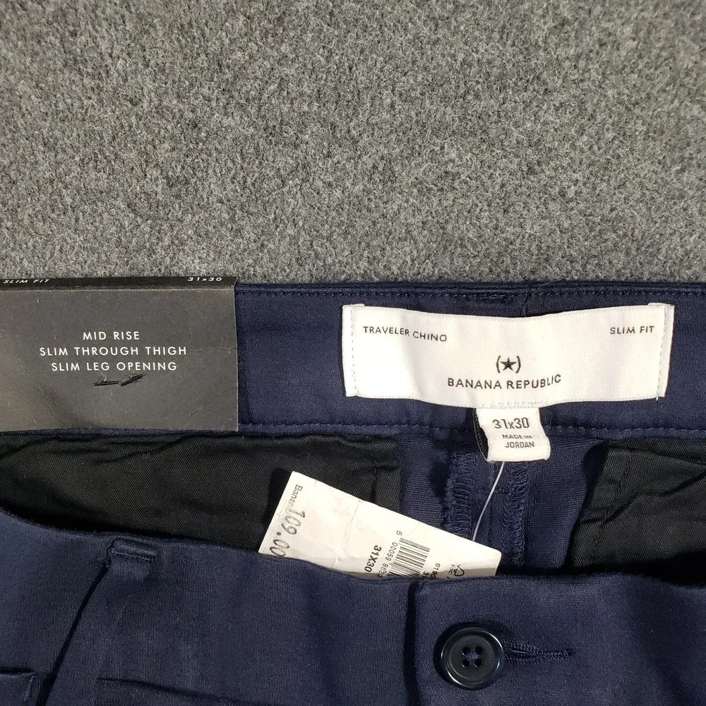 Banana Republic Traveler Chino Pant Men 31X30 Navy Blue Slim Stretch Flex Travel